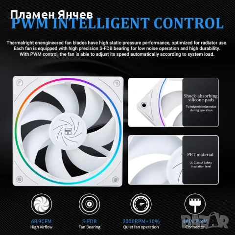 Thermalright Aqua Elite 240 ARGB V2 Охладител за CPU 240 AIO с 2 PWM Вентилатора – Бял, снимка 4 - Други - 54138962