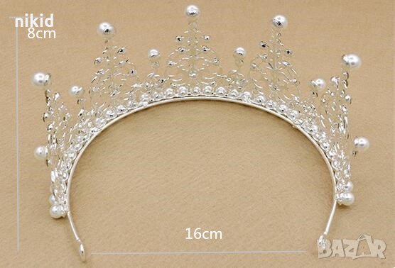 островърха Корона Тиара метална с перли за украса декор на торта парти, снимка 6 - Други - 29848334
