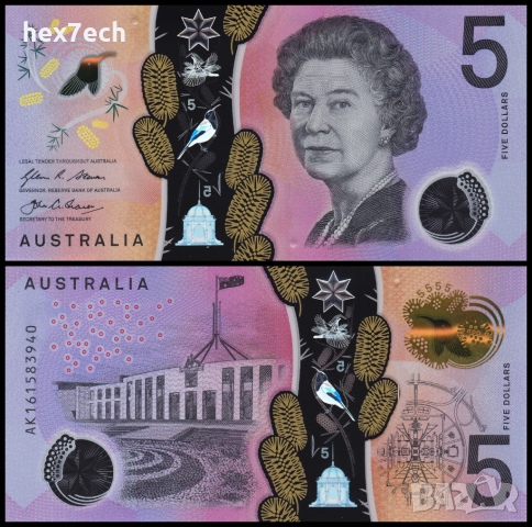 ❤️ ⭐ Австралия 2016 5 долара полимер UNC нова ⭐ ❤️, снимка 1 - Нумизматика и бонистика - 44640878