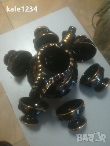 Керамичен сервиз за вино. Черно със злато. Чисто нов. Ръчно рисуван. За механа. Българско производст, снимка 11 - Сервизи - 39029147