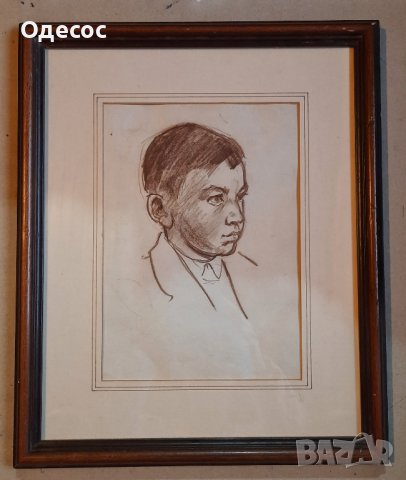 Владимир Димитров- Майстора стара  рисунка портрет на момче с молив , снимка 4 - Антикварни и старинни предмети - 36273506