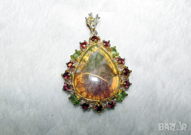 925 сребърно колие с цветен ахат, натурален минерал, снимка 1