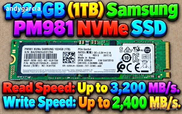 1024GB (1TB) Samsung PM981 NVMe SSD М2 2280 OEM 970 EVO, Read-Write up to 3200-2400 MB/s. disk диск 