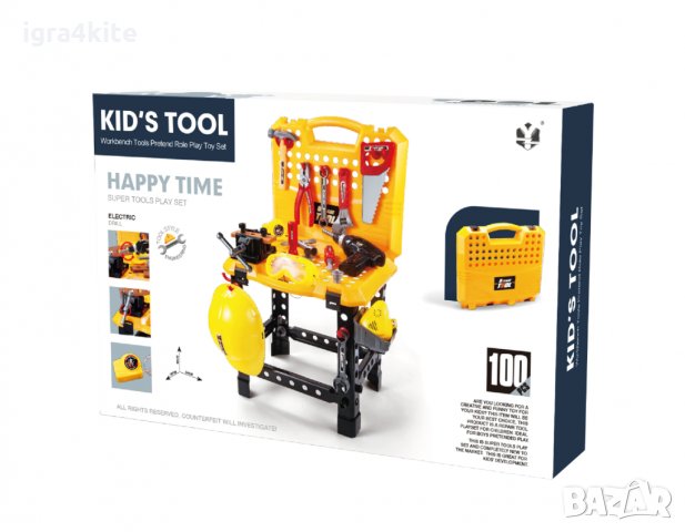 Портативна работна маса ДОМАШЕН МАЙСТОР 2 с дрелка и инструменти 100 бр. 2 в 1, снимка 4 - Играчки за стая - 35252576