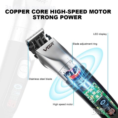 Машинкa за подстригване VGR, безжичен акумулаторен тример за коса с LED дисплей, модел V-069, снимка 6 - Други инструменти - 42067962