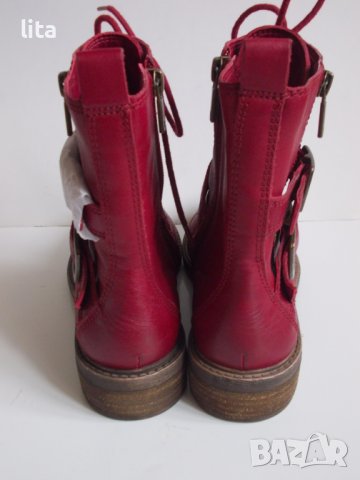 Кожени червени боти  № 36, снимка 5 - Дамски боти - 38618577