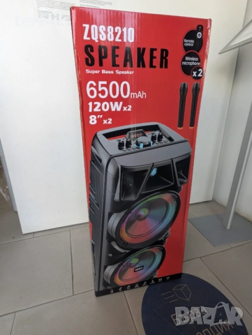@Cobra Нова ZQS 8210 2х8 120W 6500mah 2 микрофона ПРЕНОСИМА КАРАОКЕ КОЛОНА От вносител 12 месеца гар