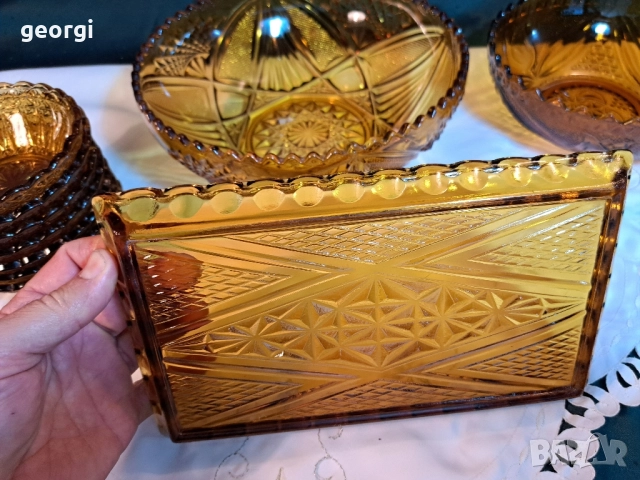 голяма и малка фруктиера, 7 купички и плато от цветно стъкло карамел 28/3, снимка 7 - Аксесоари за кухня - 51862680