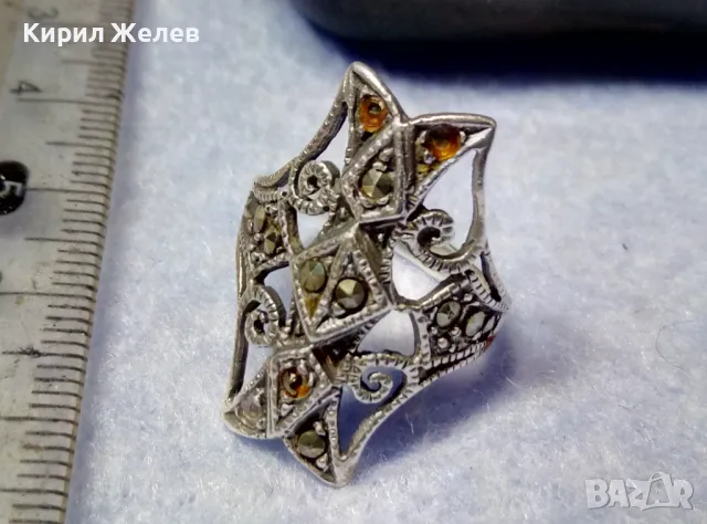 РАЗКОШЕН СТАР АЖУРЕН МАРКАЗИТЕН СРЕБЪРЕН ПРЪСТЕН СРЕБРО ВИСОКА ПРОБА ФИНА РЪЧНА ИЗРАБОТКА 49105, снимка 8 - Антикварни и старинни предмети - 50416531