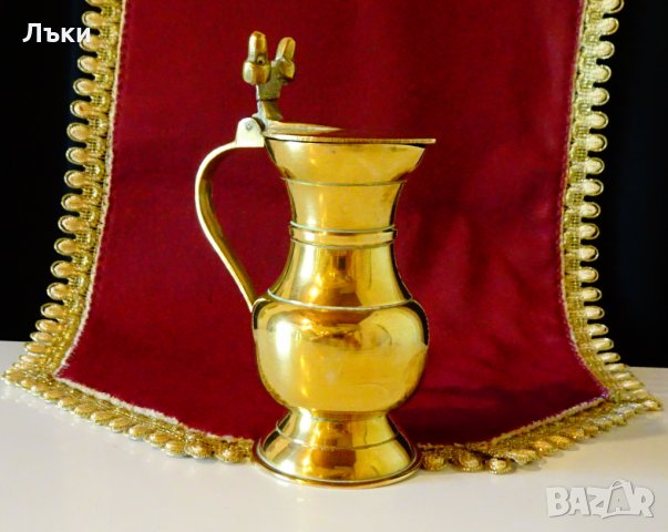 Бронзова халба с капак,кана с капак,жълъди. , снимка 3 - Антикварни и старинни предмети - 29703831