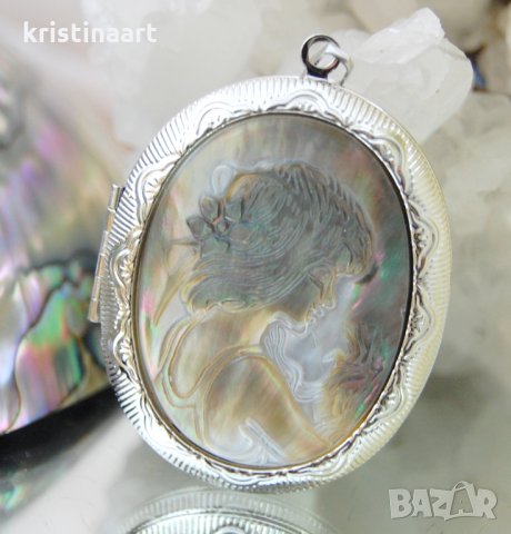 Отварящ се медальон за снимка от седеф, снимка 2 - Колиета, медальони, синджири - 33927928