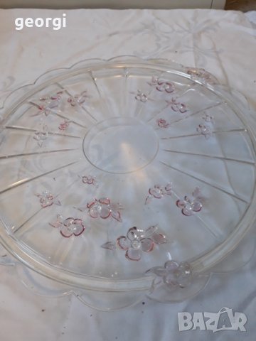 Голям стъклен цветен поднос за торта    17/1, снимка 5 - Прибори за хранене, готвене и сервиране - 31604914