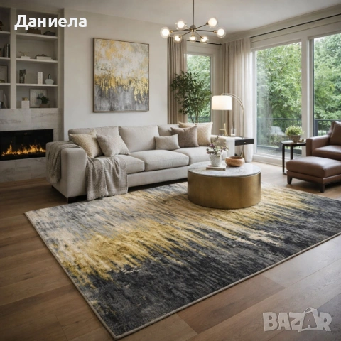 Модерен килим за хол 120х160см - Мраморен нюанс и 3D ефект, Противоплъзгащ, снимка 5 - Килими - 53882194