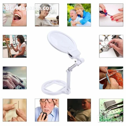 Голяма увеличителна настолна лупа с LED осветление лампа за четене шиене гоблени бродиране козметик, снимка 10 - Други инструменти - 50920980