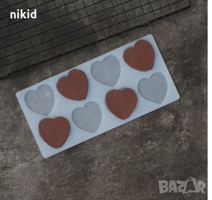 8 плоски сърца сърце силиконов молд форма за фондан изомалт шоколад украса декор торта смола