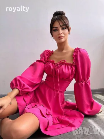 Цикламена ефектна рокля 