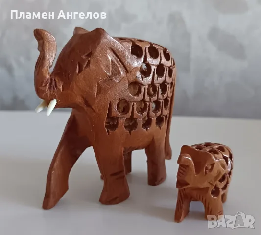Комплект от 2броя дървени слончета - чаено дърво. , снимка 4 - Статуетки - 55833052