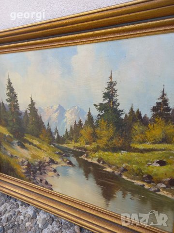 Стара картина пейзаж върху платно, снимка 3 - Картини - 40067799