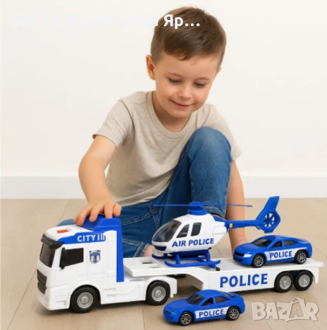 Автовоз с полицейски коли и хеликоптер, "City Police Transporter", снимка 2 - Коли, камиони, мотори, писти - 50634809