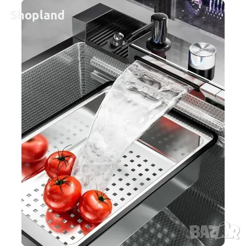 Модерна многофункционална кухненска мивка с LED цифров дисплей и водопаден смесител, снимка 7 - Мивки - 50295227