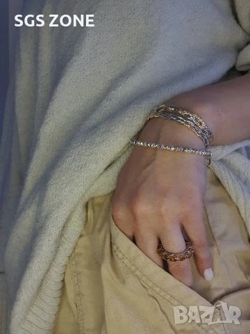 Сребърна гривна от Италия с бял родий и позлатено покритие, снимка 2 - Гривни - 53094820