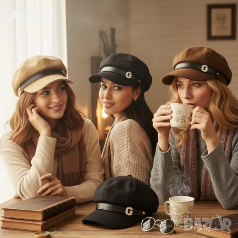 Елегантна дамска шапка тип фуражка, снимка 2 - Шапки - 52664842