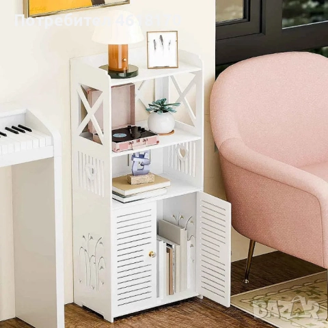 Органайзер за баня с 2 шкафчета за скрито съхранение, 3 рафта и 3 закачалки за хавлии - издържлив на, снимка 6 - Органайзери - 52038156