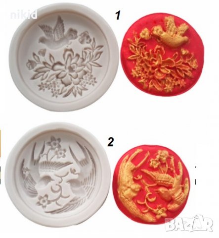 2 вида птички с цветя в кръг силиконов молд форма декорация торта фондан шоколад гипс