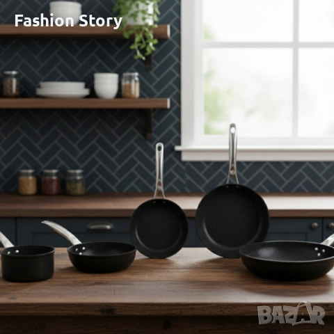 Премиум комплект мраморни тигани и касерола Voltz – незалепваща мощ за всеки ден, снимка 2 - Съдове за готвене - 52529008