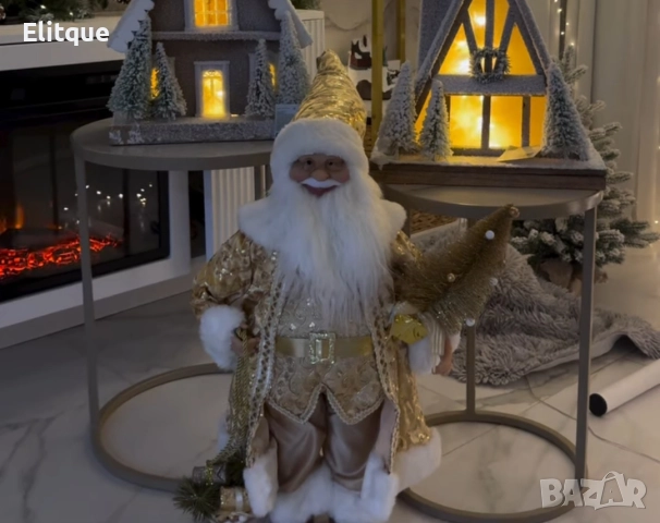 Луксозна коледна фигура Дядо Коледа в златно 90см