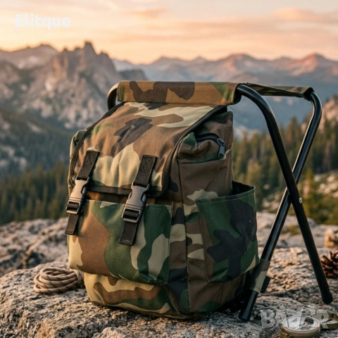 Камуфлажна раница-табуретка 2 в 1 – Удобство и практичност за къмпинг, риболов и туризъм