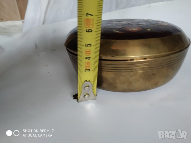месингова купа,декорирана с емайл, снимка 3 - Антикварни и старинни предмети - 35003618