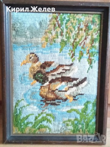 СТАР ГОБЛЕН ПАТИЦИ в ЕЗЕРО ЛЕТЕН ПАСТОРАЛЕН ПЕЙЗАЖ в ДЪРВЕНА РАМКА 30917, снимка 6 - Гоблени - 37791453