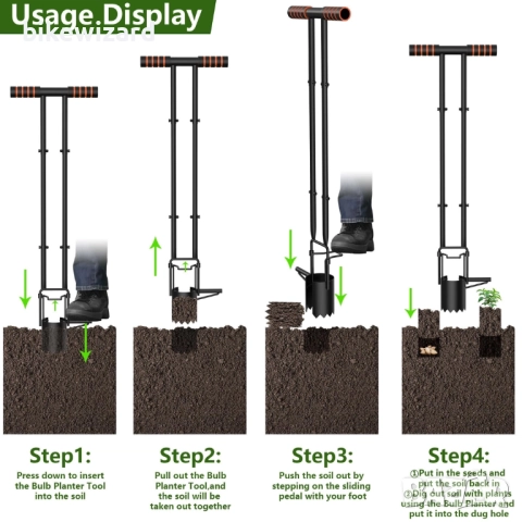 инструмент за засаждане на луковици на цветя, двойна скоба, плъзгаща се поставка за крака НОВО, снимка 4 - Градински инструменти - 52013954