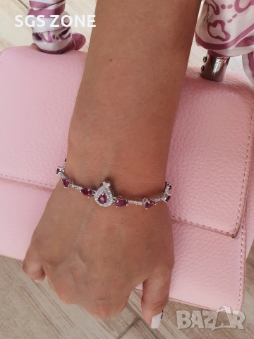 Сребрена гривна с Рубини, 925, от Таиланд , снимка 3 - Гривни - 54299116