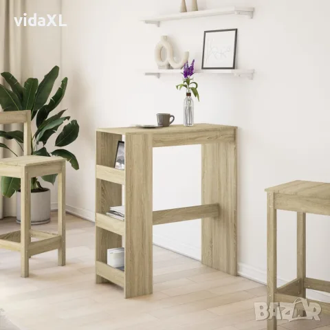vidaXL Бар маса с рафтове, дъб сонома, 90x40x103,5 см, инженерно дърво, снимка 3 - Маси - 56148197