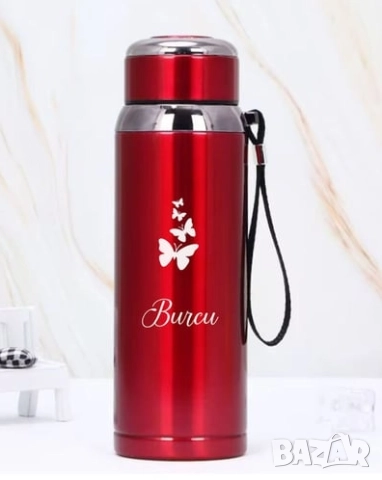 Термос от неръждаема стомана с вместимост 1 литър и дизайн с пеперуди  и надпис по избор, снимка 6 - Други - 51685752