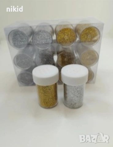 Брокат блястък сребрист златист златен сребърен прах за декорация украса в бурканче, снимка 3 - Други - 52900581