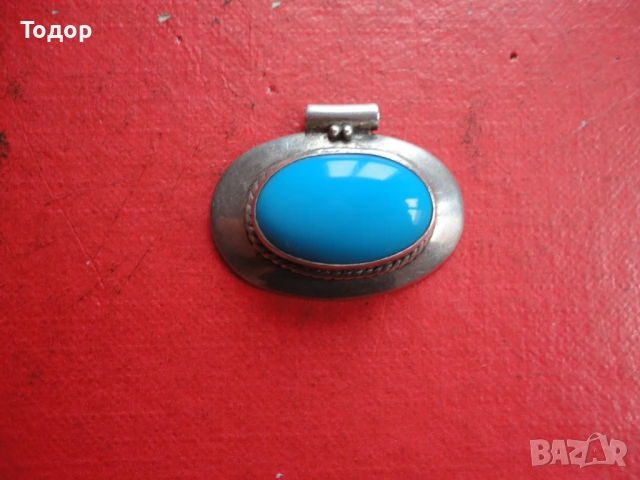 Сребърно колие медальон с тюркоаз 925, снимка 7 - Колиета, медальони, синджири - 54080804