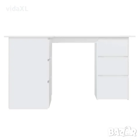 vidaXL Ъглово бюро, бяло, 145x100x76 см, инженерно дърво, снимка 3 - Бюра - 56147725