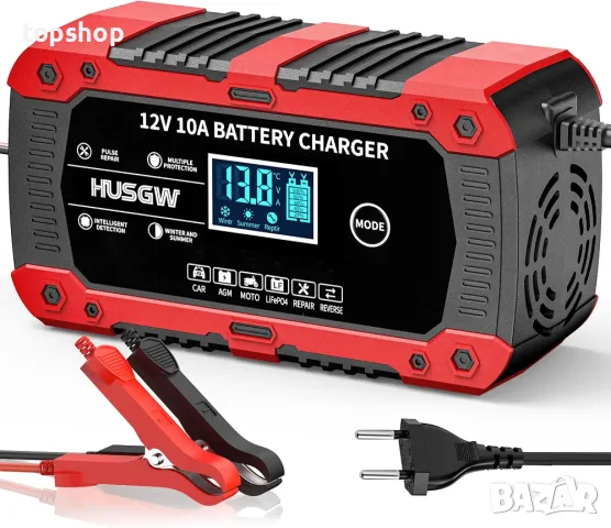 Чисто ново интелигентно зарядно за акумулатор Husgw 12V 10A (с LCD дисплей и пулсов ремонт) 