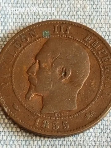 Монета 10 сантима 1855г. Франция Император Наполеон трети 30434, снимка 6 - Нумизматика и бонистика - 48957310