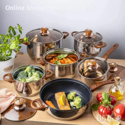 Комплект съдове за готвене от 12 части – Неръждаема стомана, равномерно нагряване и лесна поддръжка