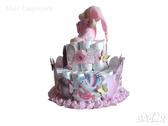 Торта от памперси за момиченце, снимка 4 - Пелени, памперси - 54007592