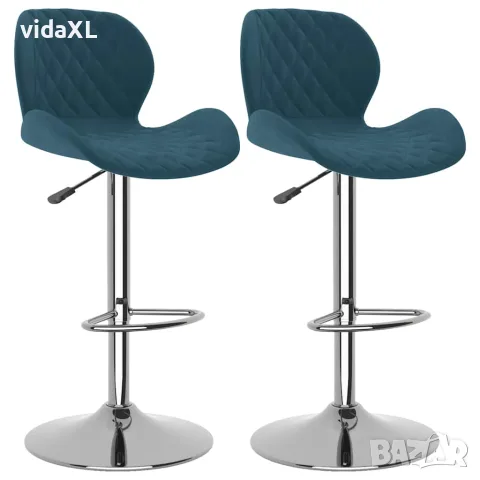vidaXL Бар табуретки, 2 бр, сини, кадифе
