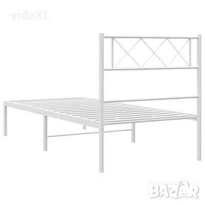 vidaXL Метална рамка за легло, без матрак, с табла, бяла, 75x190 см(SKU:372316), снимка 3 - Спални и легла - 49100266