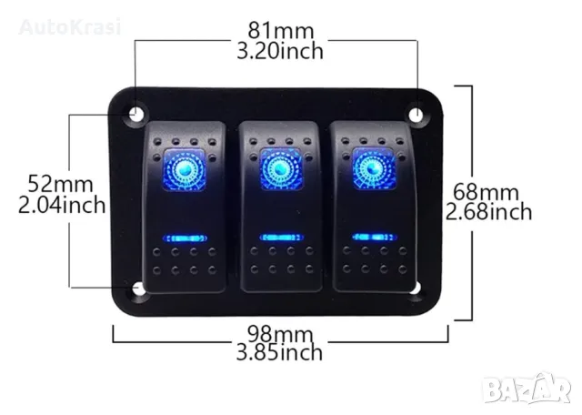 Панел за вграждане с 3 бутона ON-OFF универсални 12-24V за лед светлини - C00498, снимка 2 - Аксесоари и консумативи - 49489427