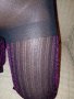 Modern fashion M- Нов  плътен чорапогащник в райе с лилав брокат , снимка 1