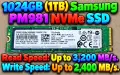 1024GB (1TB) Samsung PM981 NVMe SSD М2 2280 OEM 970 EVO, Read-Write up to 3200-2400 MB/s. disk диск , снимка 1