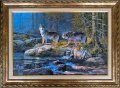 Пейзаж с вълци край река, картина, снимка 1 - Картини - 29121686
